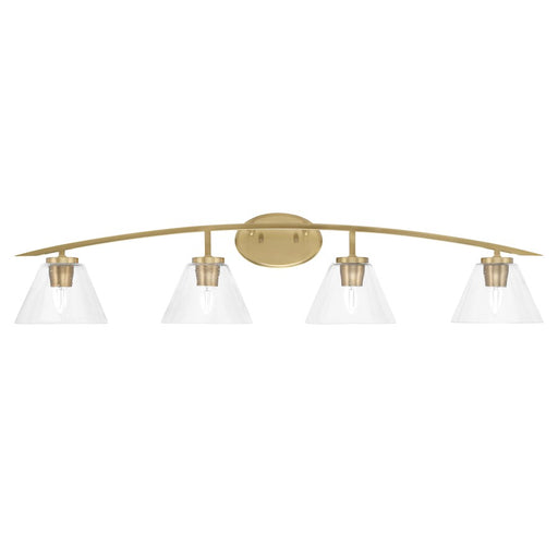 Toltec Kurve 4Lt Bath Bar, Brass, 4" Clear Bubble - 3724-NAB-300