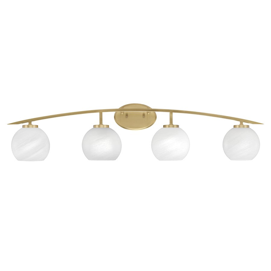 Toltec Kurve 4Lt Bath Bar, Brass, 5.75" Clear Bubble - 3724-NAB-4100