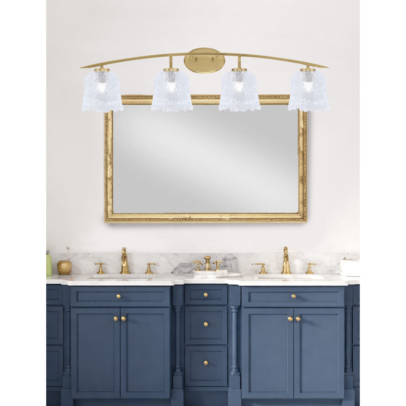 Toltec Kurve 4-Light Bath Bar | Modern New Age Brass and Clear Lava Glass | Bathroom Vanity & Powder Room | 7.5 x 10.25 in | Model 3724-NAB-4230