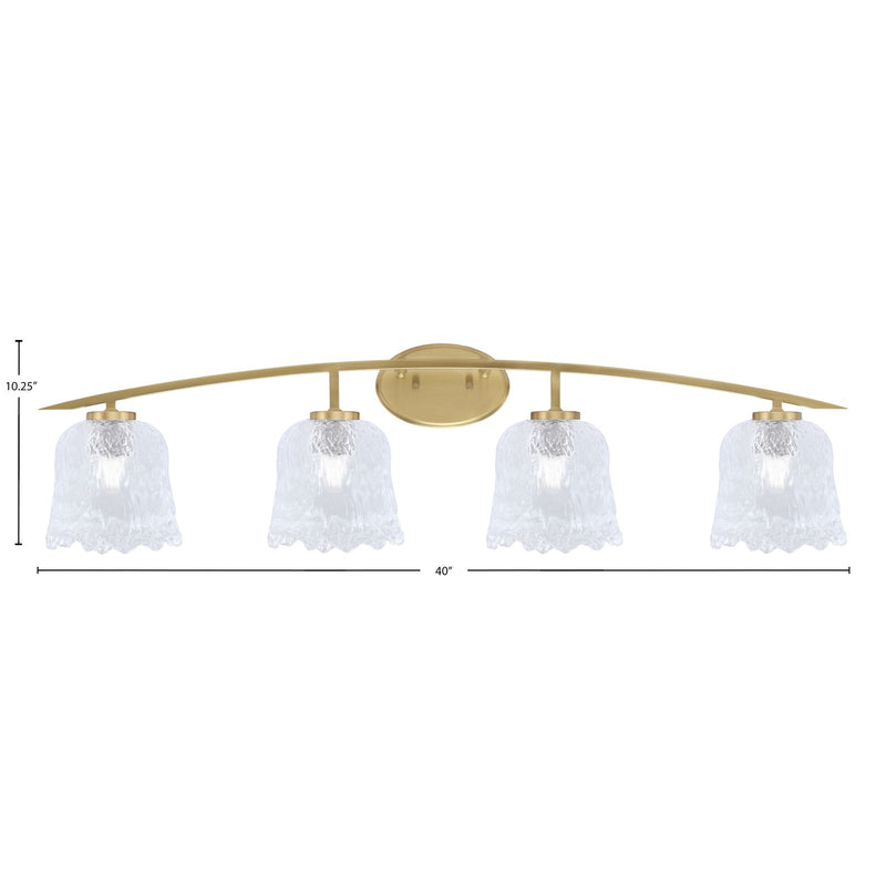 Toltec Kurve 4-Light Bath Bar | Modern New Age Brass and Clear Lava Glass | Bathroom Vanity & Powder Room | 7.5 x 10.25 in | Model 3724-NAB-4230