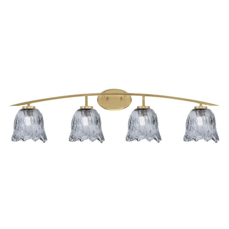 Toltec Kurve 4-Light Bath Bar | Modern New Age Brass and Smoke Lava Glass | Bathroom Vanity & Powder Room | 7.5 x 10.25 in | Model 3724-NAB-4232
