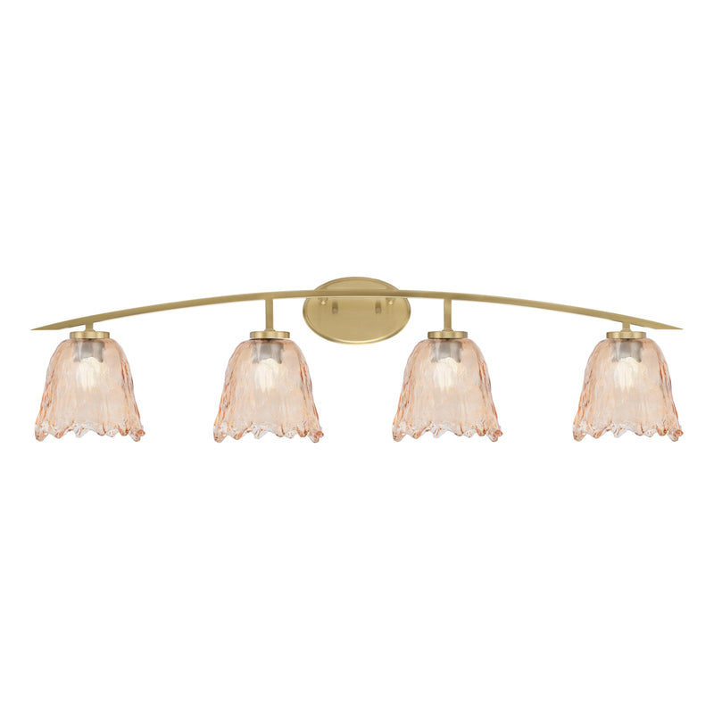 Toltec Kurve 4-Light Bath Bar | Modern New Age Brass and Amber Lava Glass | Bathroom Vanity & Powder Room | 7.5 x 10.25 in | Model 3724-NAB-4233