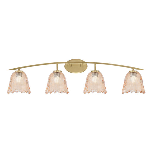 Toltec Kurve 4-Light Bath Bar | Modern New Age Brass and Amber Lava Glass | Bathroom Vanity & Powder Room | 7.5 x 10.25 in | Model 3724-NAB-4233