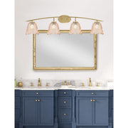Toltec Kurve 4-Light Bath Bar | Modern New Age Brass and Amber Lava Glass | Bathroom Vanity & Powder Room | 7.5 x 10.25 in | Model 3724-NAB-4233
