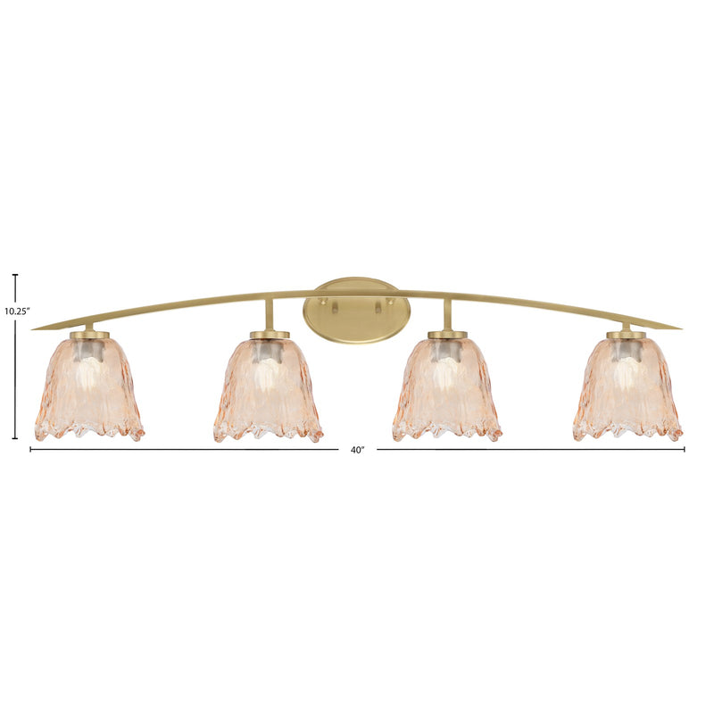 Toltec Kurve 4-Light Bath Bar | Modern New Age Brass and Amber Lava Glass | Bathroom Vanity & Powder Room | 7.5 x 10.25 in | Model 3724-NAB-4233