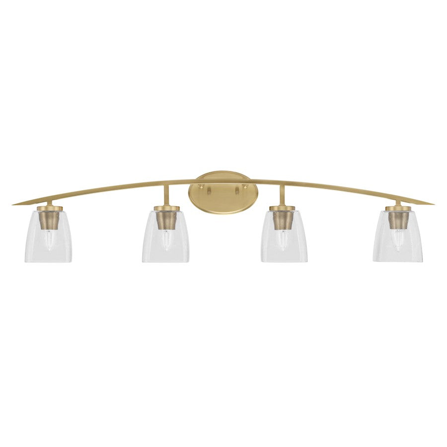 Toltec Kurve 4Lt Bath Bar, Brass, 4.5" Square White Muslin - 3724-NAB-460