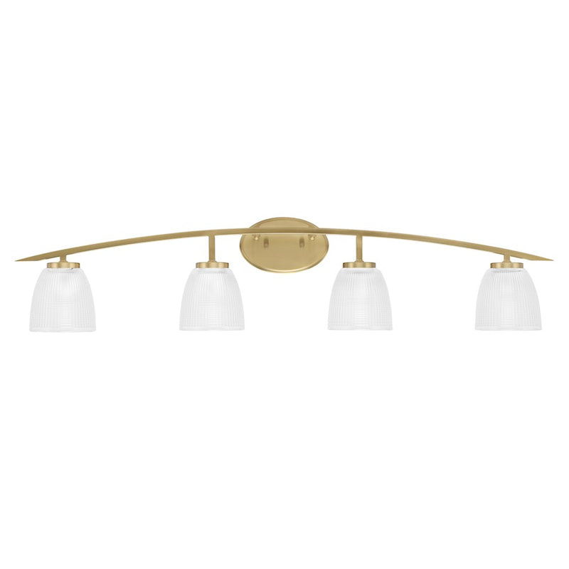 Toltec Kurve 4Lt Bath Bar, Brass, 4.5" Square Clear Bubble - 3724-NAB-461