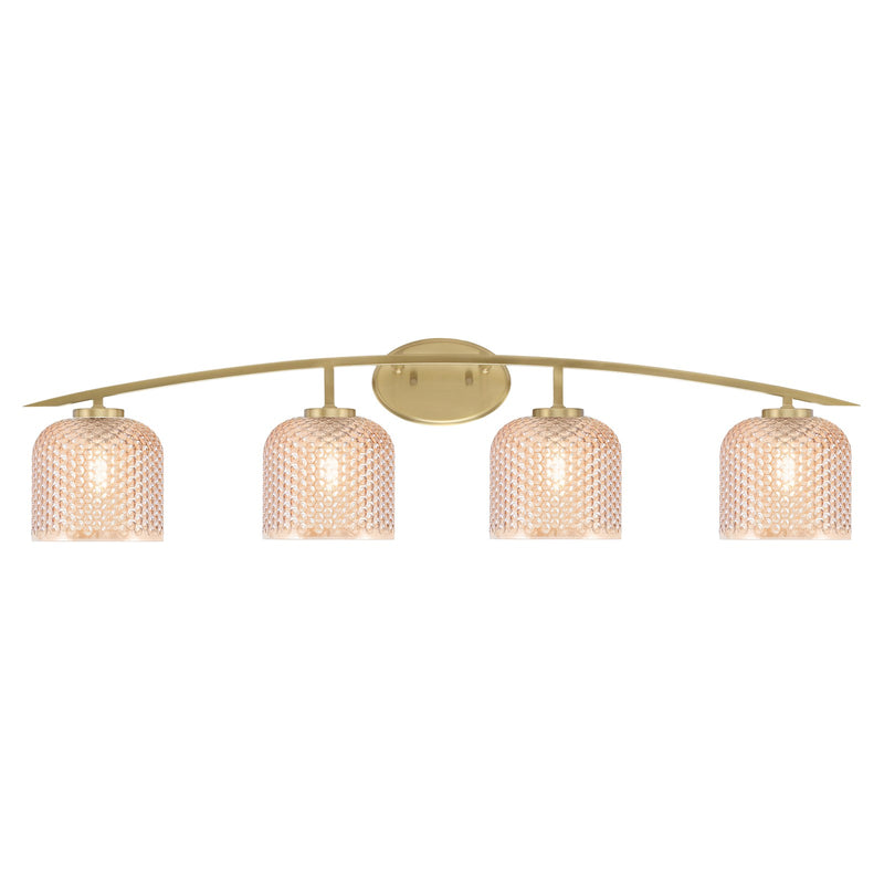 Toltec Kurve 40in 4-Light Vanity Light | Modern New Age Brass Steel and Amber Textured Glass | Bathroom Vanity | 40 x 7.5 x 9.5 in | Model 3724-NAB-4613