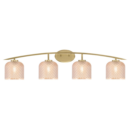 Toltec Kurve 40in 4-Light Vanity Light | Modern New Age Brass Steel and Amber Textured Glass | Bathroom Vanity | 40 x 7.5 x 9.5 in | Model 3724-NAB-4613