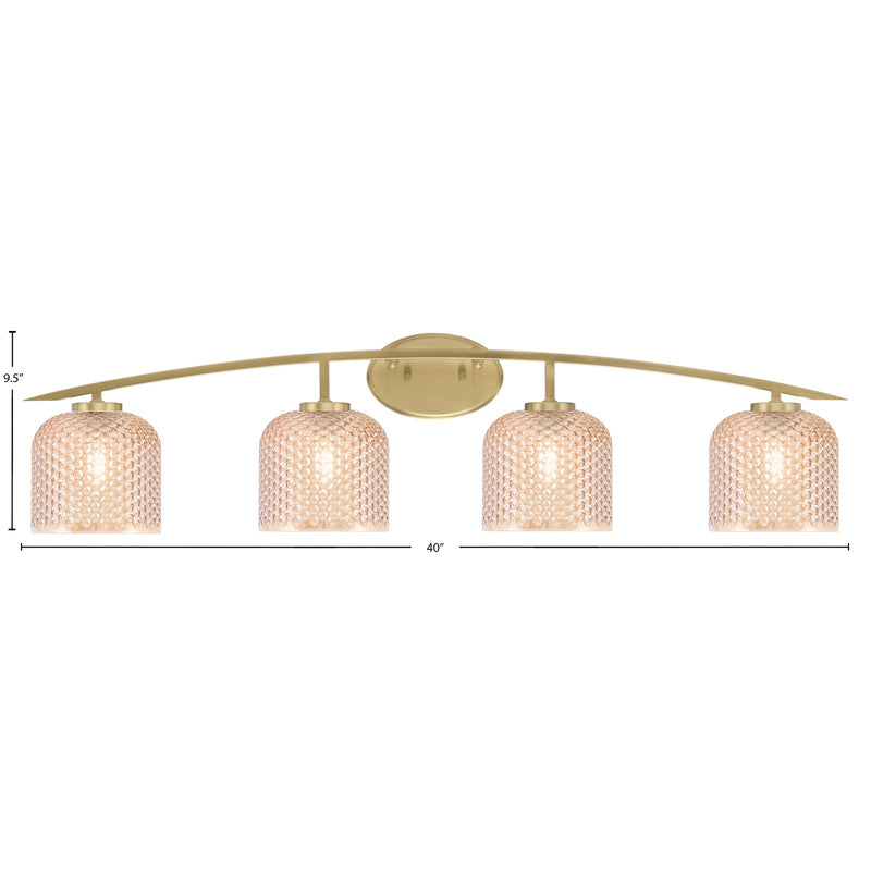 Toltec Kurve 40in 4-Light Vanity Light | Modern New Age Brass Steel and Amber Textured Glass | Bathroom Vanity | 40 x 7.5 x 9.5 in | Model 3724-NAB-4613