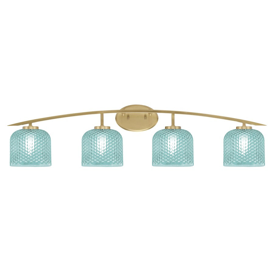 Toltec Kurve 4615 4Lt Bath Bar, Brass, 6" Turquoise Textured - 3724-NAB-4615