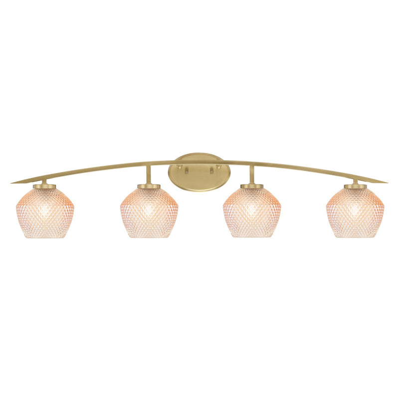 Toltec Kurve 40in 4-Light Bath Bar | New Age Brass Steel and Amber Textured Glass | Bathroom Vanity | 40 x 7.5 x 9.5 in | Model 3724-NAB-4623