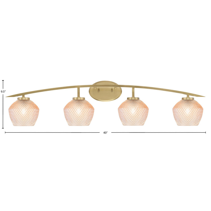 Toltec Kurve 40in 4-Light Bath Bar | New Age Brass Steel and Amber Textured Glass | Bathroom Vanity | 40 x 7.5 x 9.5 in | Model 3724-NAB-4623
