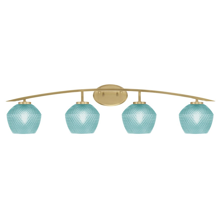 Toltec Kurve 4Lt Bath Bar, Brass, 6" Turquoise Textured - 3724-NAB-4625