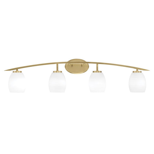 Toltec Kurve 4Lt Bath Bar, Brass, 5" Clear Ribbed - 3724-NAB-500