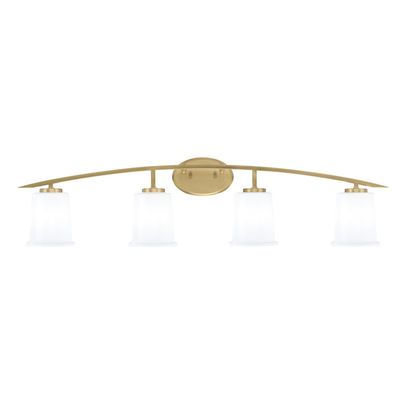 Toltec Kurve 4-Light Bath Bar | Modern New Age Brass and White Opal Glass | Bathroom & Powder Room Vanity Light | 7 x 9.5 in | Model 3724-NAB-5031