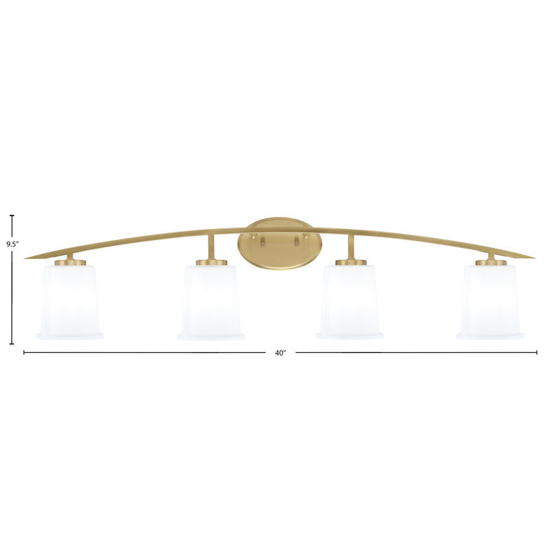 Toltec Kurve 4-Light Bath Bar | Modern New Age Brass and White Opal Glass | Bathroom & Powder Room Vanity Light | 7 x 9.5 in | Model 3724-NAB-5031