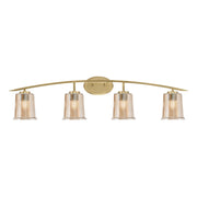 Toltec Kurve 4-Light Bath Bar | Modern New Age Brass and Amber Bubble Glass | Bathroom Vanity & Powder Room | 7 x 9.5 in | Model 3724-NAB-5033