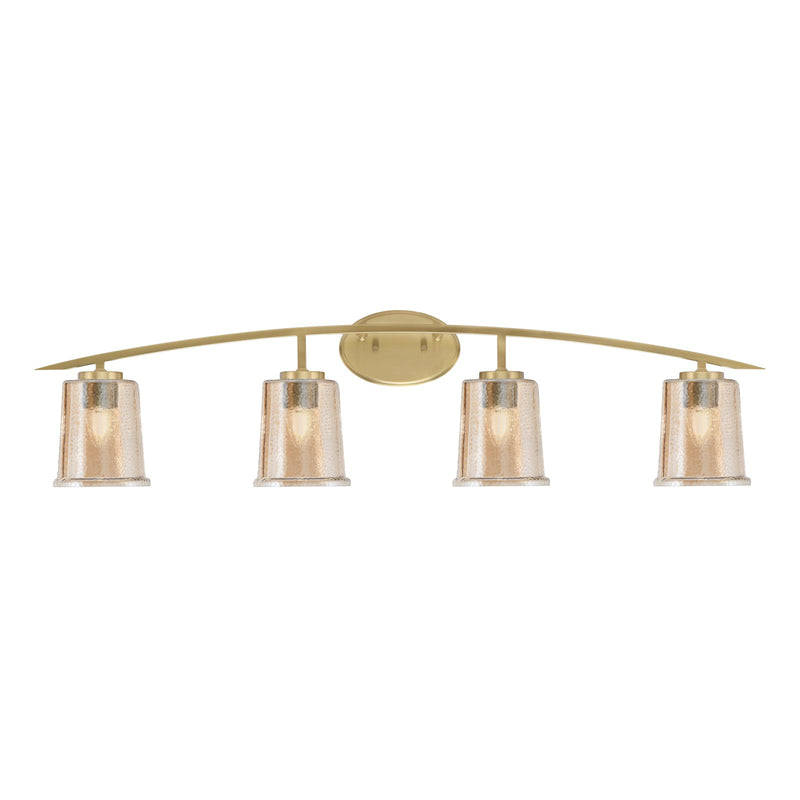 Toltec Kurve 4-Light Bath Bar | Modern New Age Brass and Amber Bubble Glass | Bathroom Vanity & Powder Room | 7 x 9.5 in | Model 3724-NAB-5033