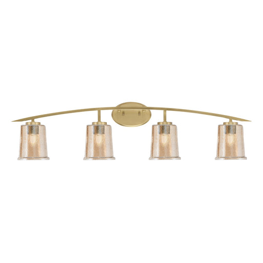 Toltec Kurve 4-Light Bath Bar | Modern New Age Brass and Amber Bubble Glass | Bathroom Vanity & Powder Room | 7 x 9.5 in | Model 3724-NAB-5033