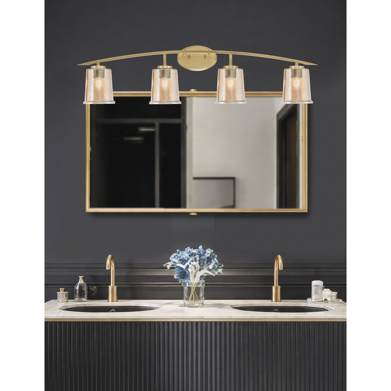 Toltec Kurve 4-Light Bath Bar | Modern New Age Brass and Amber Bubble Glass | Bathroom Vanity & Powder Room | 7 x 9.5 in | Model 3724-NAB-5033