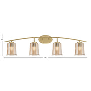 Toltec Kurve 4-Light Bath Bar | Modern New Age Brass and Amber Bubble Glass | Bathroom Vanity & Powder Room | 7 x 9.5 in | Model 3724-NAB-5033