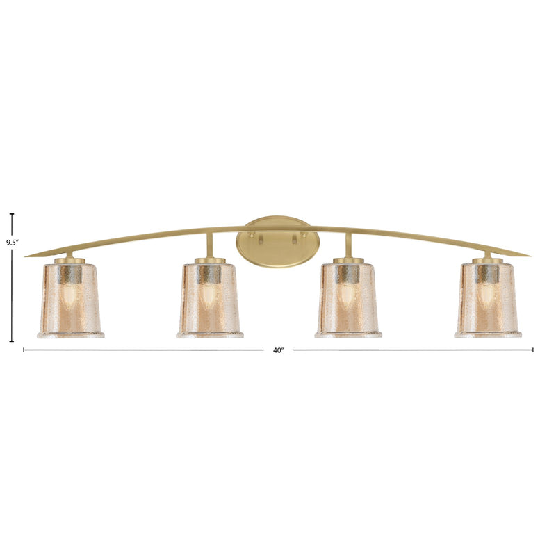 Toltec Kurve 4-Light Bath Bar | Modern New Age Brass and Amber Bubble Glass | Bathroom Vanity & Powder Room | 7 x 9.5 in | Model 3724-NAB-5033