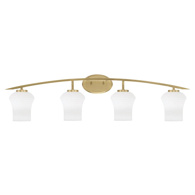 Toltec Kurve 4Lt Bath Bar, Brass, 5" White Linen - 3724-NAB-615