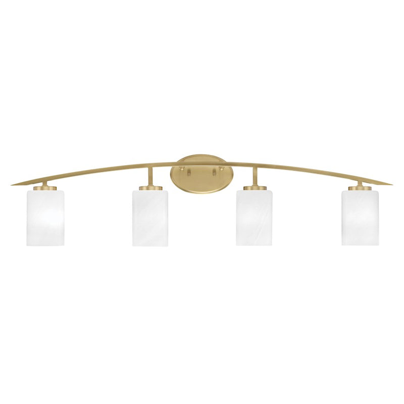 Toltec Kurve 4Lt Bath Bar, Brass, 7" Fluted Teal Crystal - 3724-NAB-725