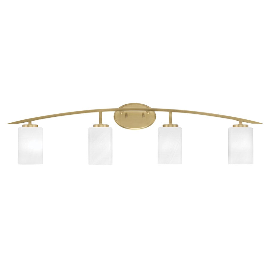 Toltec Kurve 4Lt Bath Bar, Brass, 7" Fluted Teal Crystal - 3724-NAB-725