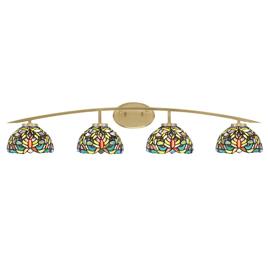 Toltec Kurve 4Lt Bath Bar, Brass, 7" Amber Dragonfly Art - 3724-NAB-9465