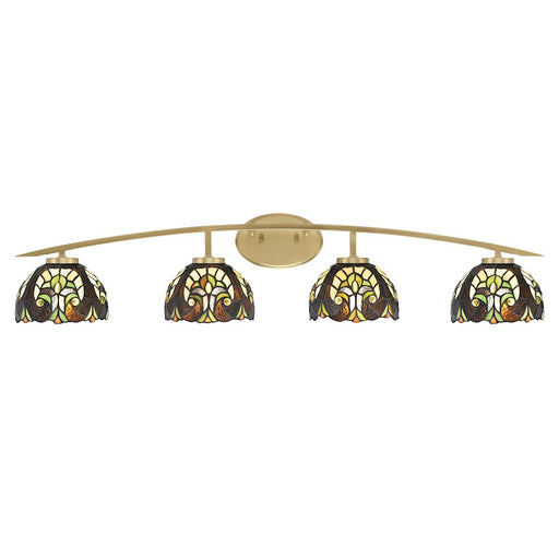 Toltec Kurve 4Lt Bath Bar, Brass, 7" Kaleidoscope Art - 3724-NAB-9905