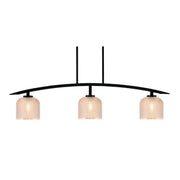 Toltec Kurve 41in 3-Light Island Light | Modern Matte Black Steel and Amber Textured Glass | Kitchen Island & Dining Room | 6 x 41 x 9.5 in | Model 3736-MB-4613