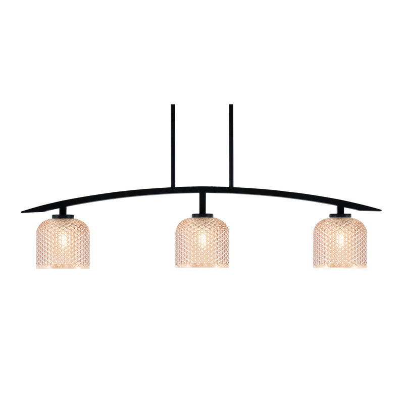 Toltec Kurve 41in 3-Light Island Light | Modern Matte Black Steel and Amber Textured Glass | Kitchen Island & Dining Room | 6 x 41 x 9.5 in | Model 3736-MB-4613