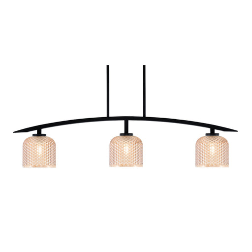 Toltec Kurve 41in 3-Light Island Light | Modern Matte Black Steel and Amber Textured Glass | Kitchen Island & Dining Room | 6 x 41 x 9.5 in | Model 3736-MB-4613