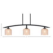 Toltec Kurve 41in 3-Light Island Light | Modern Matte Black Steel and Amber Textured Glass | Kitchen Island & Dining Room | 6 x 41 x 9.5 in | Model 3736-MB-4613