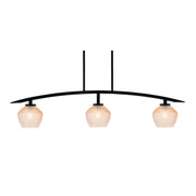 Toltec Kurve 41in 3-Light Island Light | Matte Black Steel and Amber Textured Glass | Kitchen Island & Dining Room | 41 x 6 x 9.5 in | Model 3736-MB-4623
