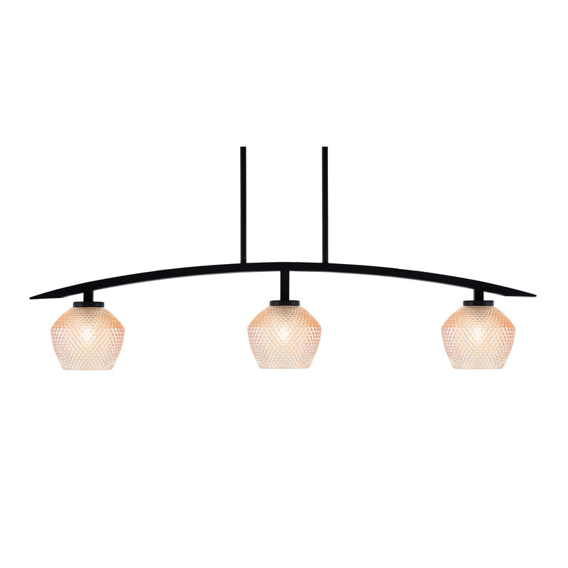 Toltec Kurve 41in 3-Light Island Light | Matte Black Steel and Amber Textured Glass | Kitchen Island & Dining Room | 41 x 6 x 9.5 in | Model 3736-MB-4623