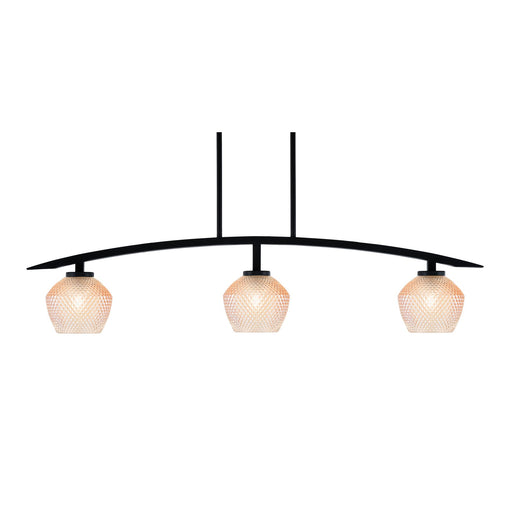 Toltec Kurve 41in 3-Light Island Light | Matte Black Steel and Amber Textured Glass | Kitchen Island & Dining Room | 41 x 6 x 9.5 in | Model 3736-MB-4623