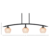 Toltec Kurve 41in 3-Light Island Light | Matte Black Steel and Amber Textured Glass | Kitchen Island & Dining Room | 41 x 6 x 9.5 in | Model 3736-MB-4623