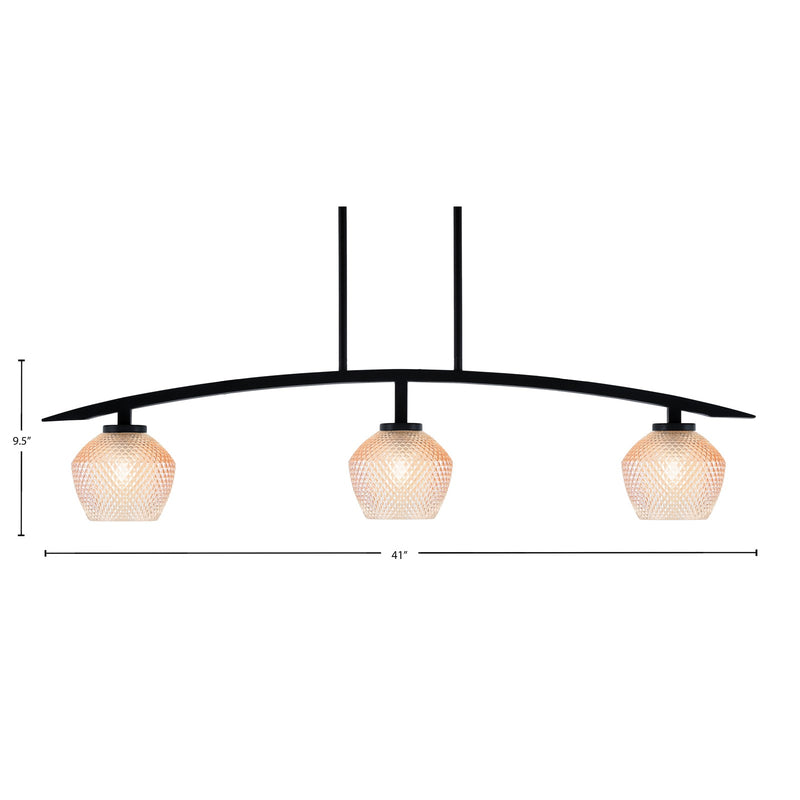 Toltec Kurve 41in 3-Light Island Light | Matte Black Steel and Amber Textured Glass | Kitchen Island & Dining Room | 41 x 6 x 9.5 in | Model 3736-MB-4623