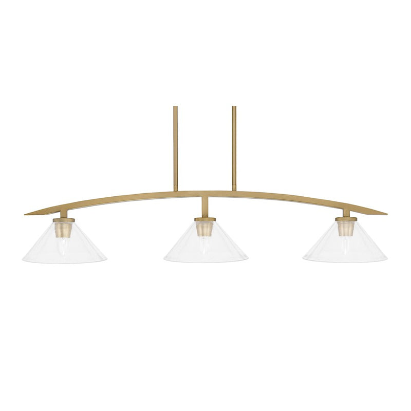 Toltec Kurve 3Lt Island Light, Brass, 10" Clear Bubble - 3736-NAB-304