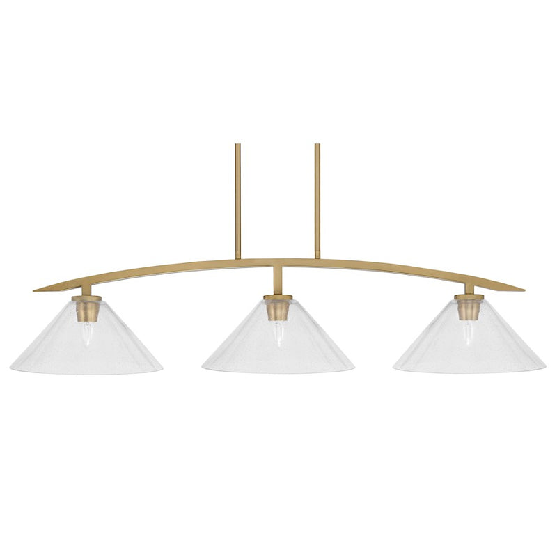 Toltec Kurve 3Lt Island Light, Brass, 12" Clear Bubble - 3736-NAB-306