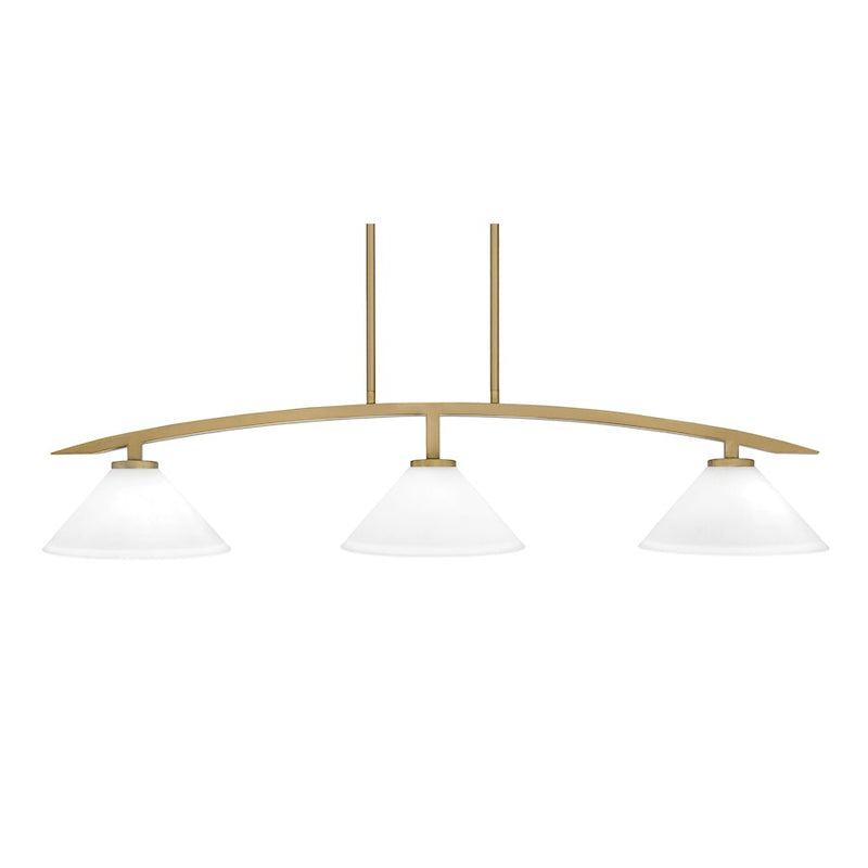 Toltec Kurve 3Lt Island Light, Brass, 10" White Muslin - 3736-NAB-314