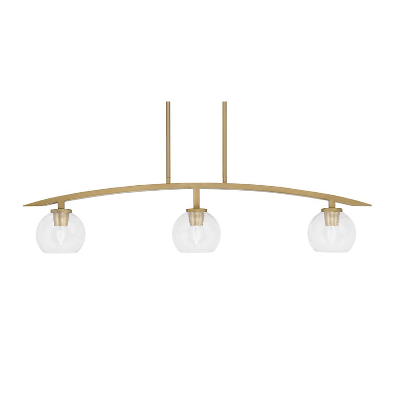 Toltec Kurve 3Lt Island Light, Brass, 5.75" Clear Bubble - 3736-NAB-4100
