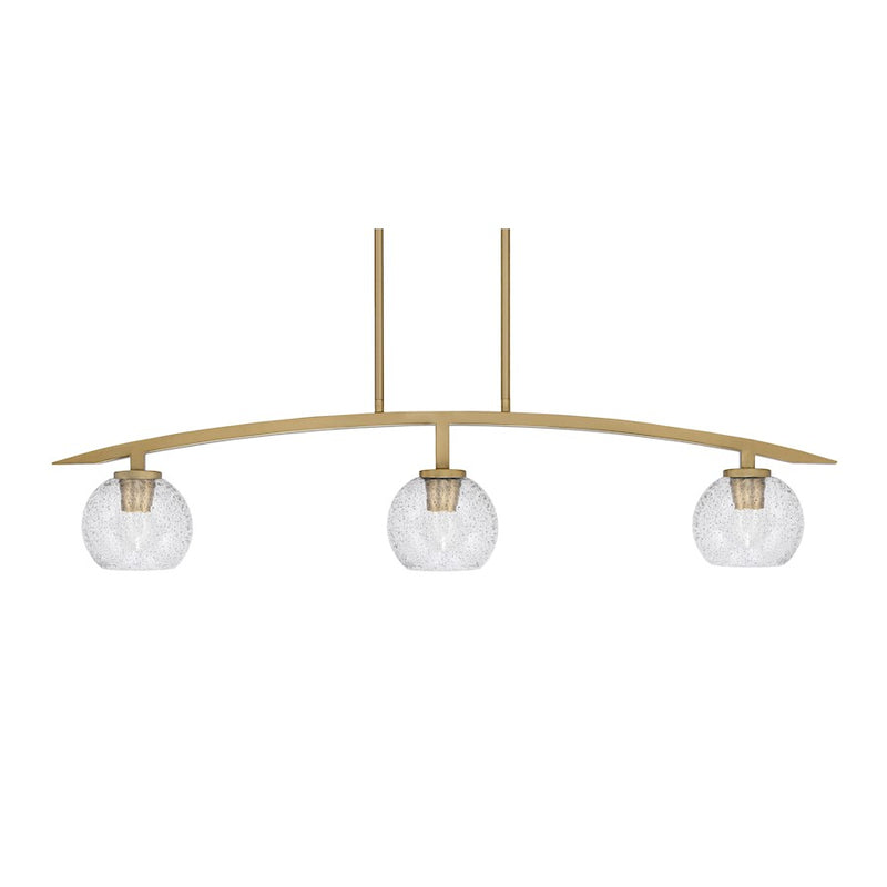 Toltec Kurve 3Lt Island Light, Brass, 5.75" Smoke Bubble - 3736-NAB-4102