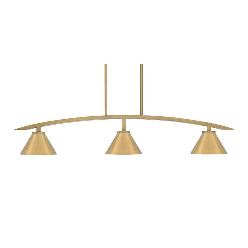 Toltec Kurve 3Lt Island Light, Brass, 7" Brass Cone Metal - 3736-NAB-421-NAB