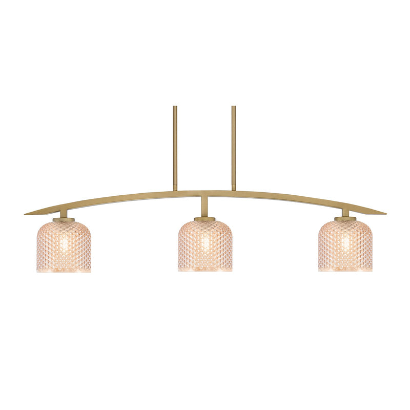 Toltec Kurve 41in 3-Light Island Light | Contemporary New Age Brass Steel and Amber Textured Glass | Kitchen Island & Dining Room | 6 x 41 x 9.5 in | Model 3736-NAB-4613