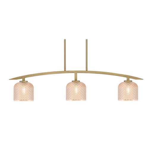 Toltec Kurve 41in 3-Light Island Light | Contemporary New Age Brass Steel and Amber Textured Glass | Kitchen Island & Dining Room | 6 x 41 x 9.5 in | Model 3736-NAB-4613