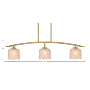 Toltec Kurve 41in 3-Light Island Light | Contemporary New Age Brass Steel and Amber Textured Glass | Kitchen Island & Dining Room | 6 x 41 x 9.5 in | Model 3736-NAB-4613
